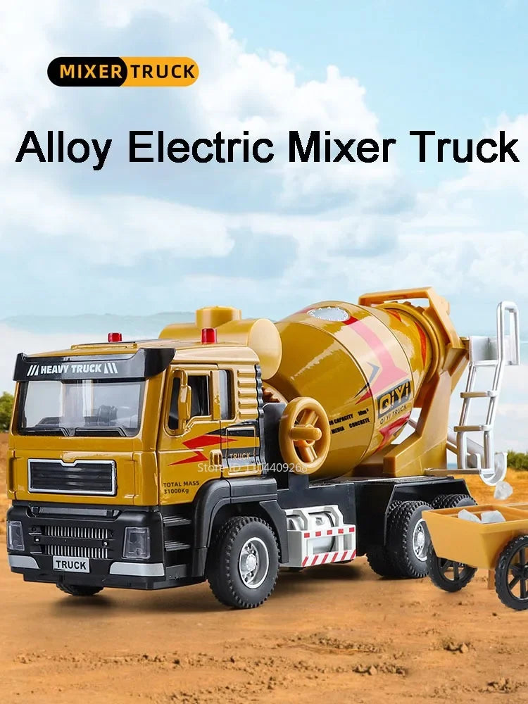 1:40 Electric Cement Mixer Truck Model Toy Alloy Diecast Sound Light Pull Back Engineering Vehicle Models for Boys Gifts