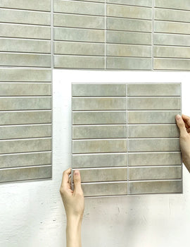 10Pcs 3D Light Green Yellow Mosaic Peel and Stick Wall Tiles Matt Linear Self-Adhesive Kitchen Backsplash Tile Sticker