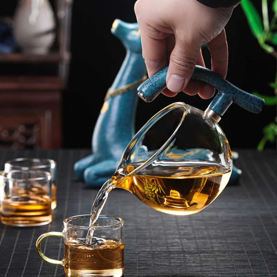 Kungfu Glass Tea Set, Creative Deer Teapot,  Water Diversion, Tea Infuser, Turkish Drip Pot with Base