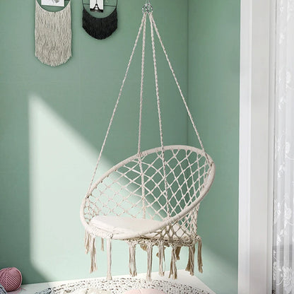 Nordic Style Hammock Chair Tassels Dreamy Round Hanging Chair Cotton Rope Macrame Swing Chairs