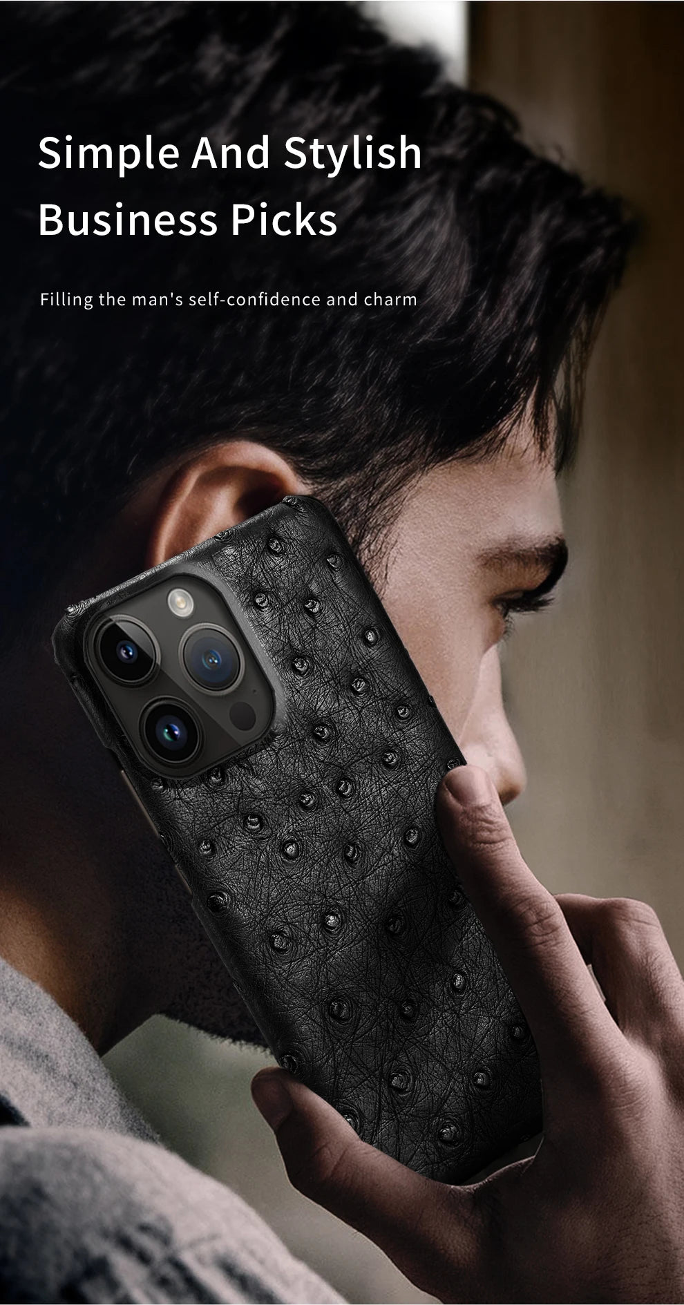 100% Natural Ostrich Leather Phone Case for iPhone 16 15 14 Pro Max 14Pro 16 Plus 15Pro 16Pro luxury Back Cover