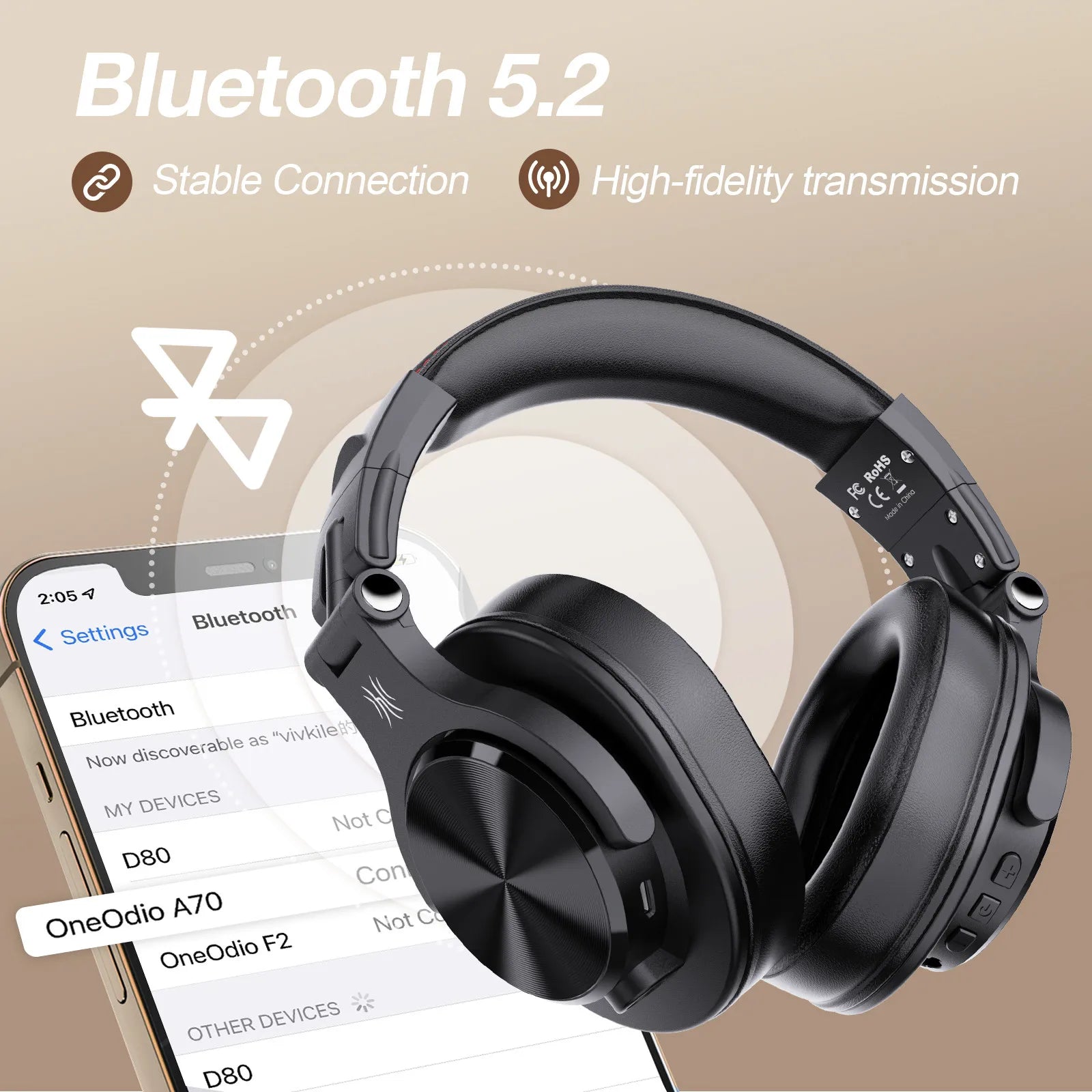 Fusion A70 Bluetooth Headphones Hi-Res Audio Over Ear Wireless Headset Professional Studio Monitor DJ HiFi Headphones