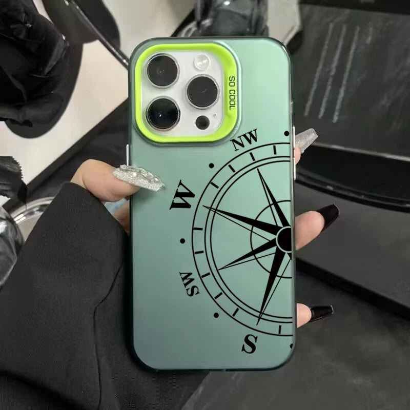 Fashion Vintage Compass Phone Case for iPhone 16 16E 14 15 Pro Max Hard IMD Shockproof Cover