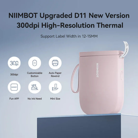 D11 Mini Thermal Label Printer 300DPI, Bluetooth Wireless Inkless Sticker Maker, Portable Label Printer for Android & iOS