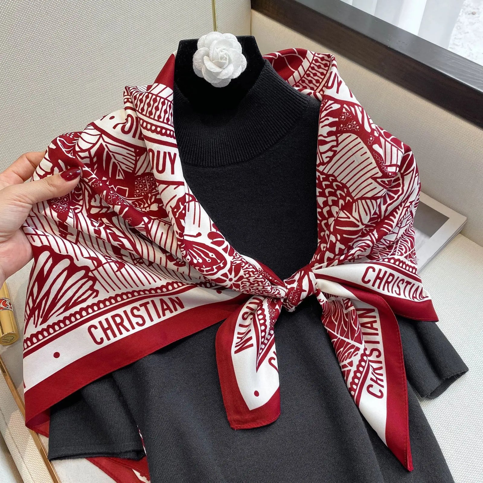 Women Scarf Silk Feeling Hair Neck Square Brand Office bandanna muffler Waiter Flight Attendants Handkerchief Rings wrap