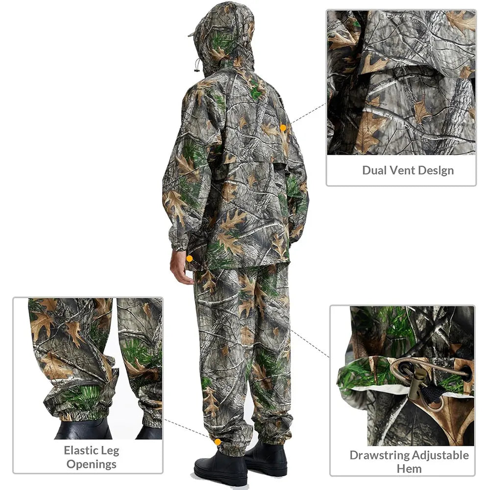 Camouflage Waterproof Folding Rain Poncho for Fishing Hiking and Camping