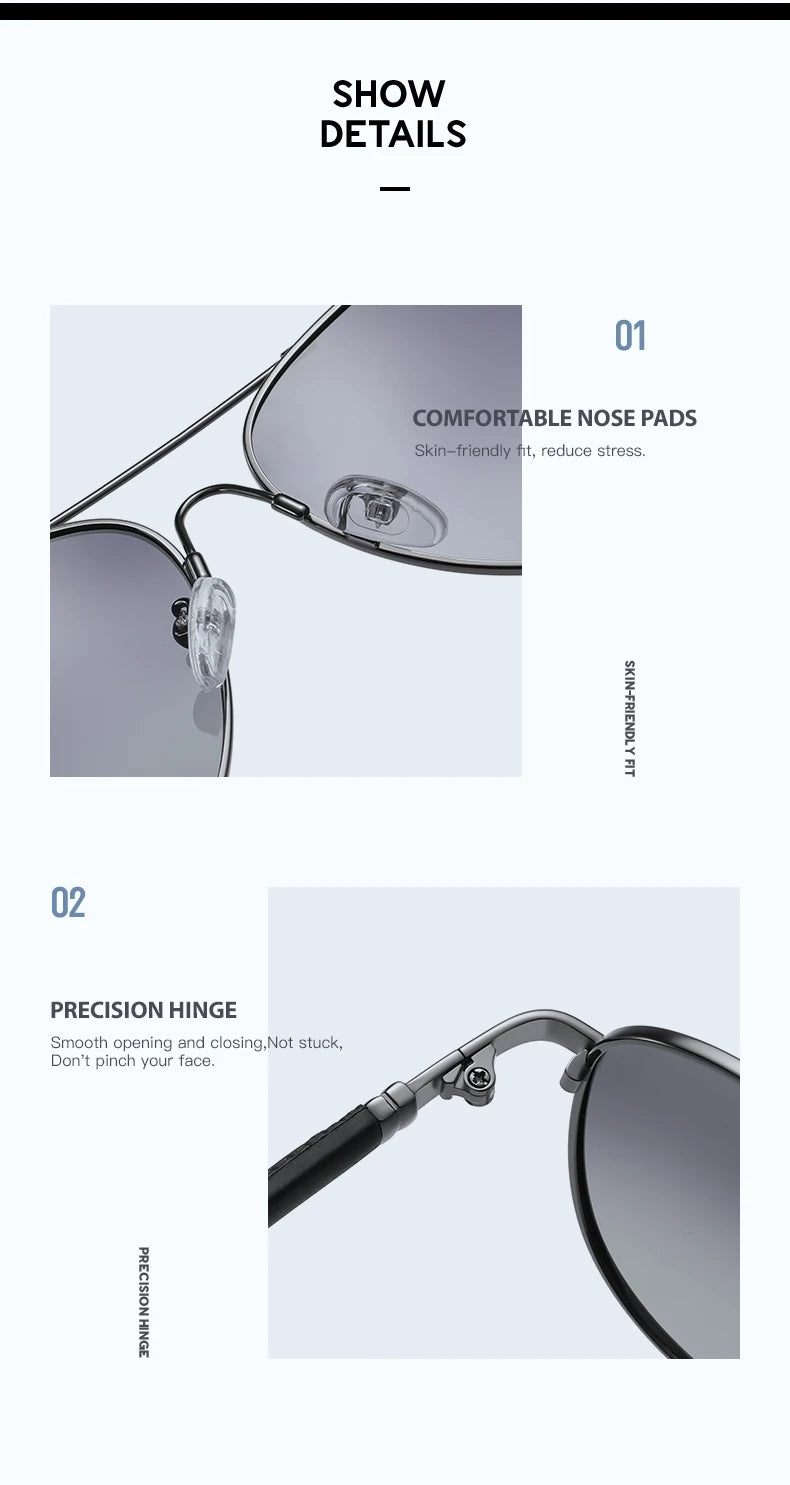Titanium Memory Metal Photochromic Polarized UV400 Pilot Sunglasses for Men Women