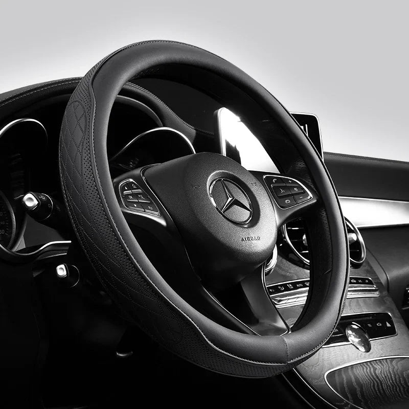 Perforated Nappa Leather Car Steering Wheel Cover 37CM 38CM
