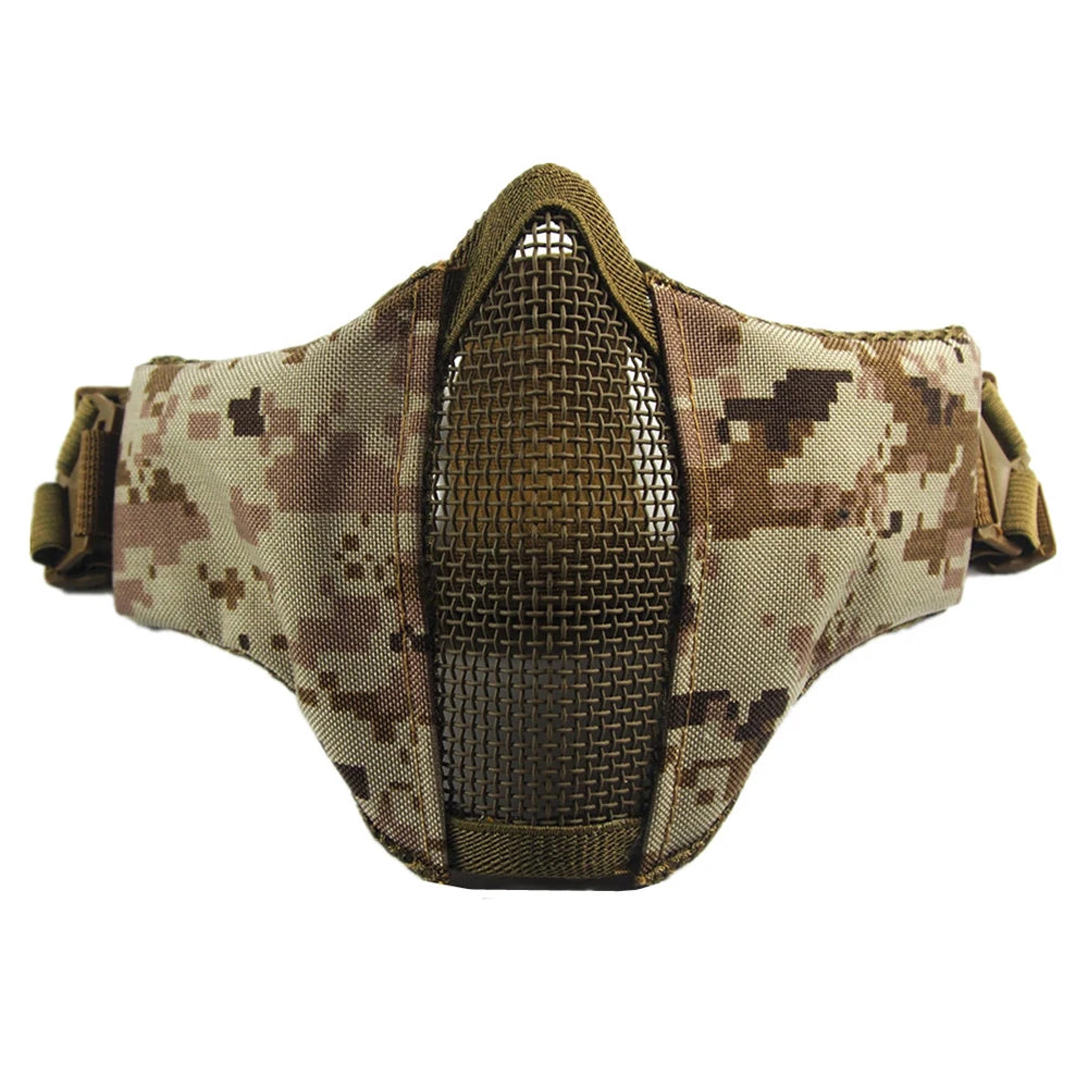 Tactical Half Face Airsoft Mask Foldable Metal Mesh Double Ribbon Adjustable CS Wargame Hunting Paintball Protective Masks
