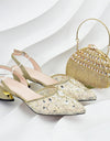 African Wedding Shoes and Bag Set with Rhinestone Italian Design Shoes with Matching Bags Nigerian Lady Party Pumps