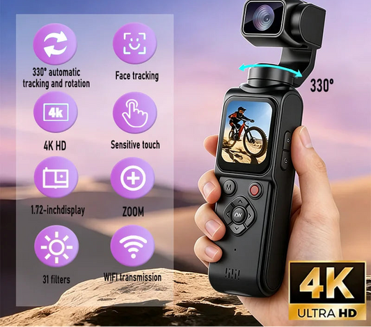 4K WiFi Action Camera with 330° Auto-Rotate Lens 1.72 Inch Touchscreen Portable Vlog Sport Camera for Cycling