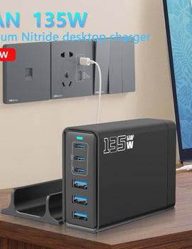 135W Gallium Nitride Charger Gallium Nitride Desktop Multi Port Fast Charging USB Desktop Charging Station Multi Port Charger