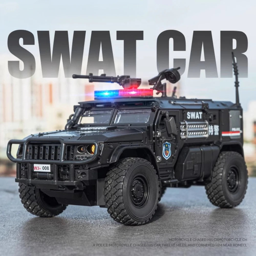 1:32 VDV SWAT Sabertooth Armored Car Model Toy Shock Absorption Police Cars Music Light Off-road Vehicle Sound Light Boys Gifts