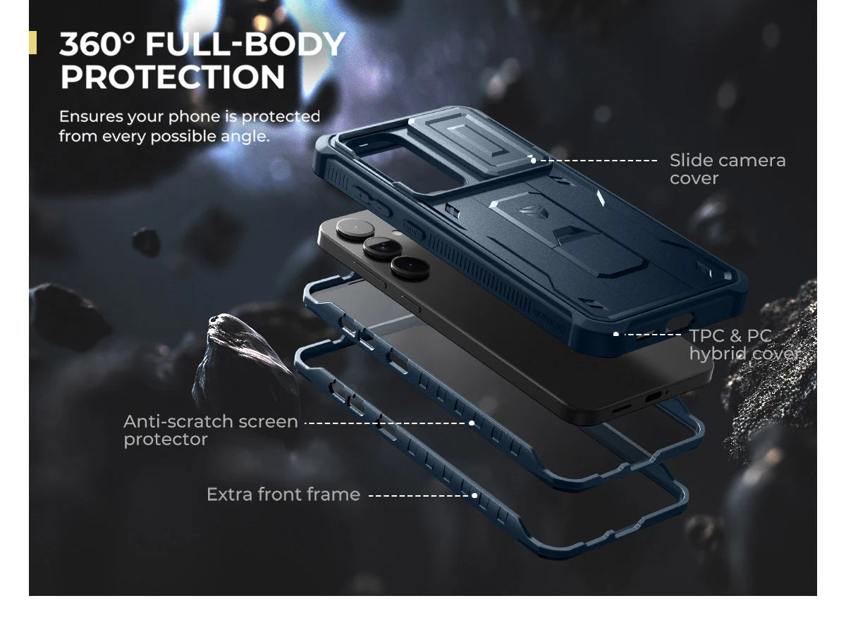 For Samsung Galaxy S25 Plus 2025 Case Full Body Rugged Case with Camera Cover & Built-in Screen Protector Kickstand Case