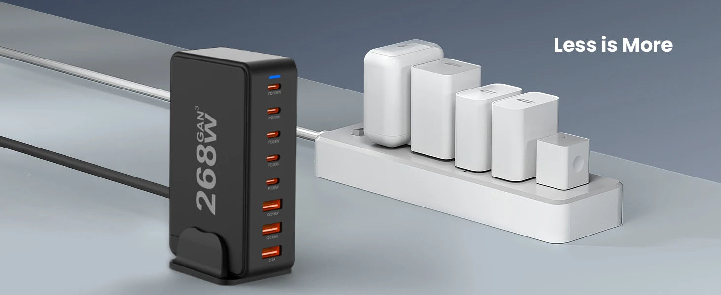 268W USB C Charger, Portable Travel 3rd GaN Charger, 8-Port Fast Charging Station, Multi Port USB Charger, PD100W Laptop Charger