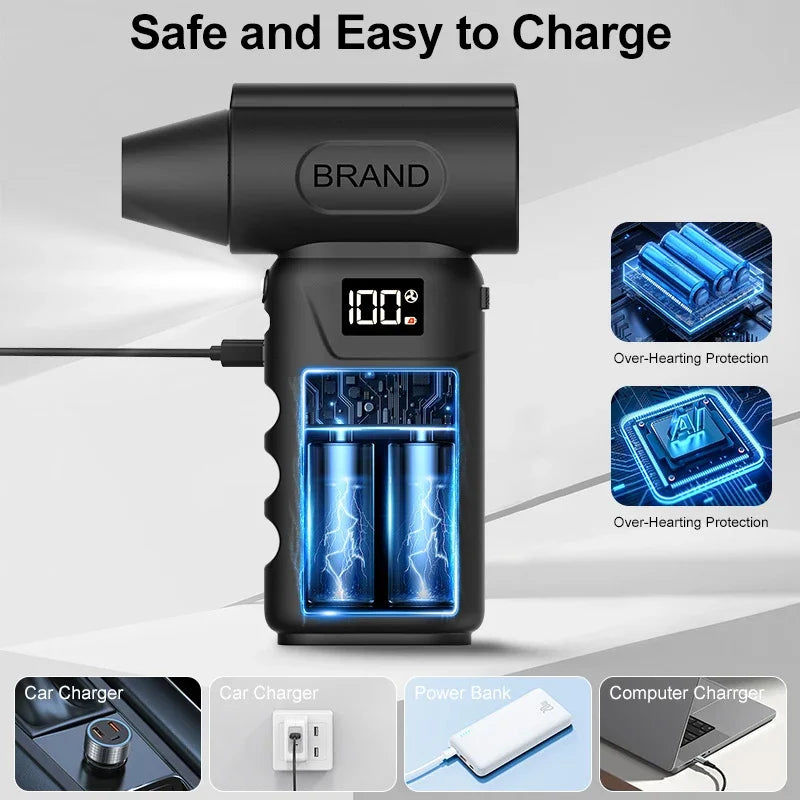 Mini pocket fan, 580,000 RPM turbo hair dryer, portable cordless vacuum cleaner, snow blower, multi-functional cleaning tools