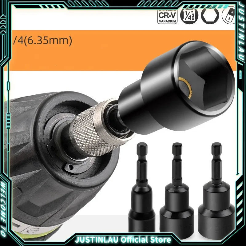 6-19mm Impact-Socket Magnetic Nut Screwdriver Deep Socket Adapter 1/4 Hex Wrench Heads Electric Drill Bit Repairing Hand Tools