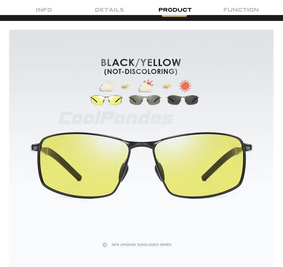 Aluminum Square Polarized Photochromic UV400 Day Night Driving Sunglasses for Men Women