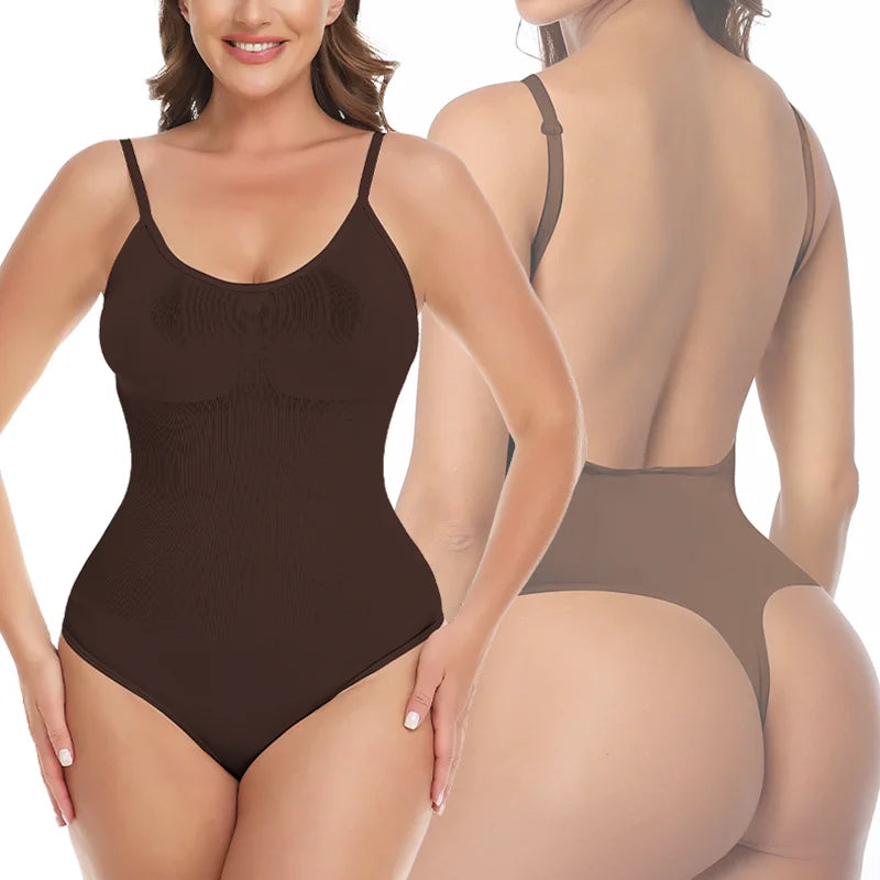 Deep V-Neck Backless Bodysuit Shapewear – Push Up Thong Body Shaper