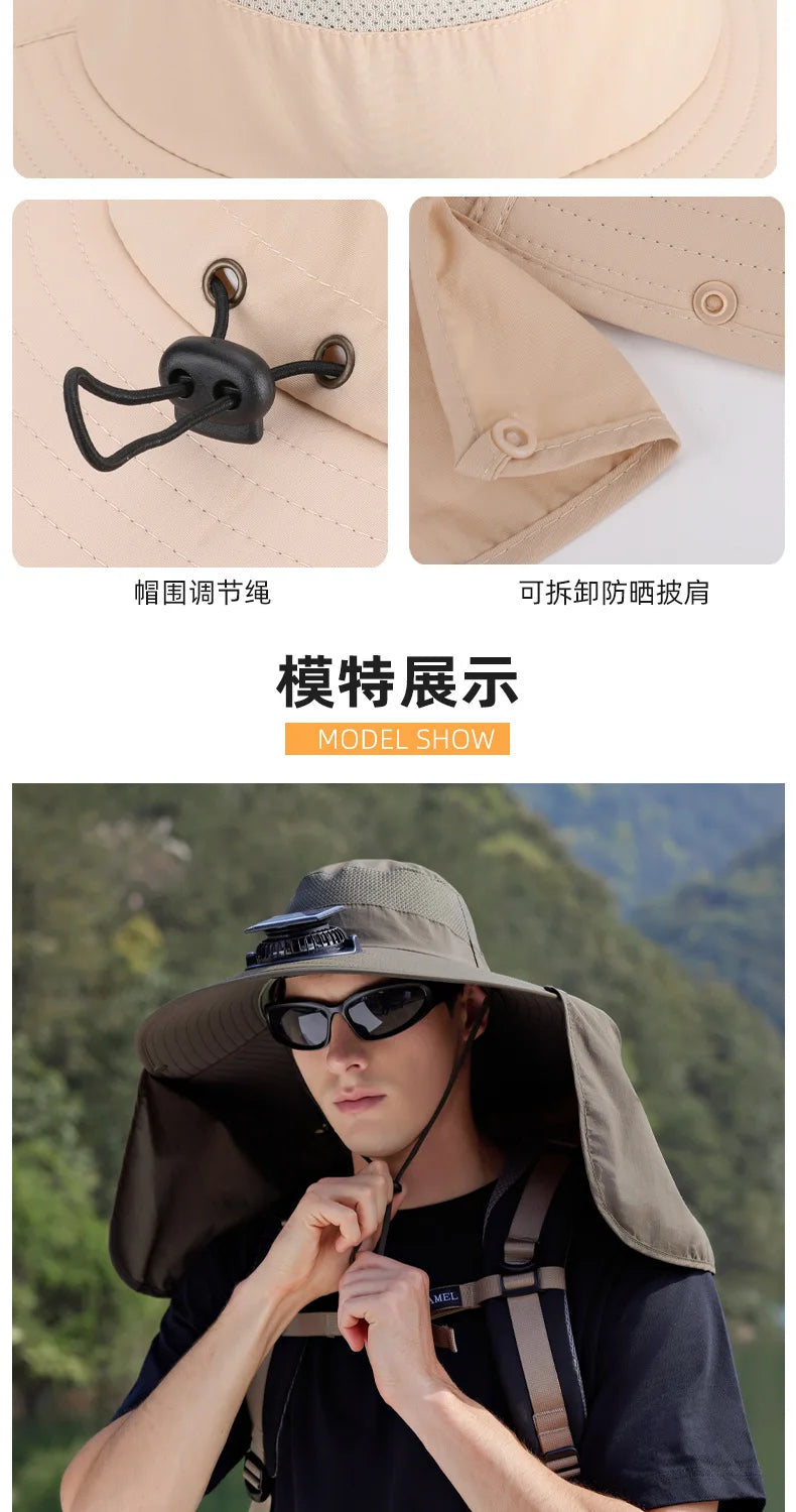 Wide Brim Solar Fan Outdoor Sun Hat
