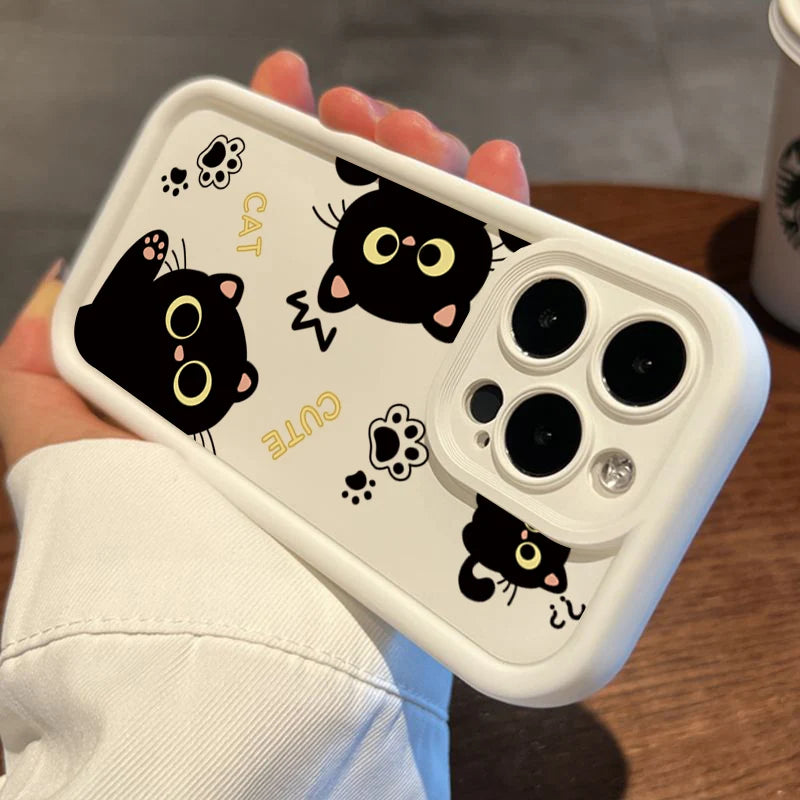 Lovely Black Cat Silicone Case For iPhone 17 16 15 14 Pro Max 16E 16 Plus 17Air Shockproof Back Covers