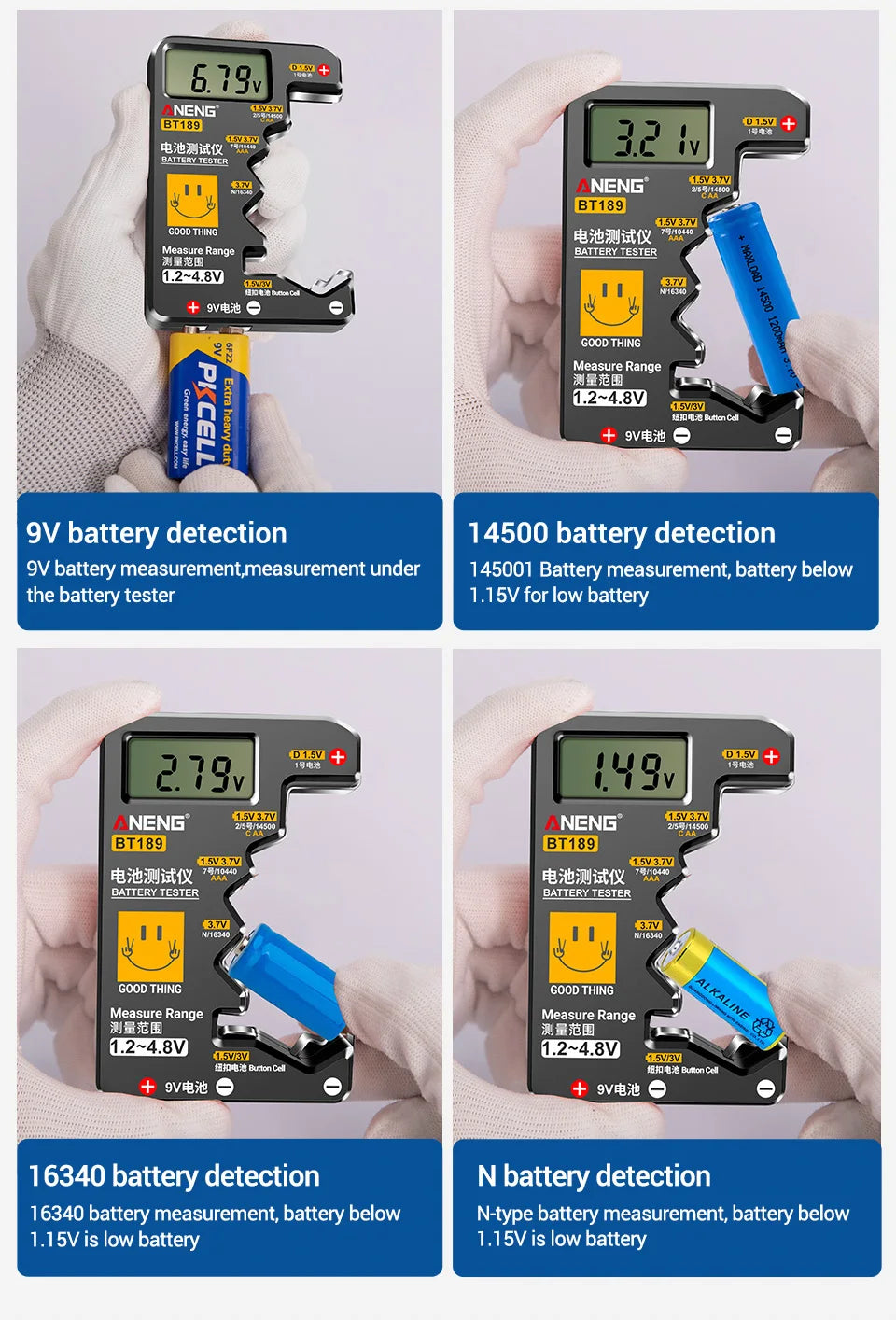 Button Cell Battery Tester 9V N D C AA AAA Universal Household LCD Display Battery Tester Power Bank Detectors Tools