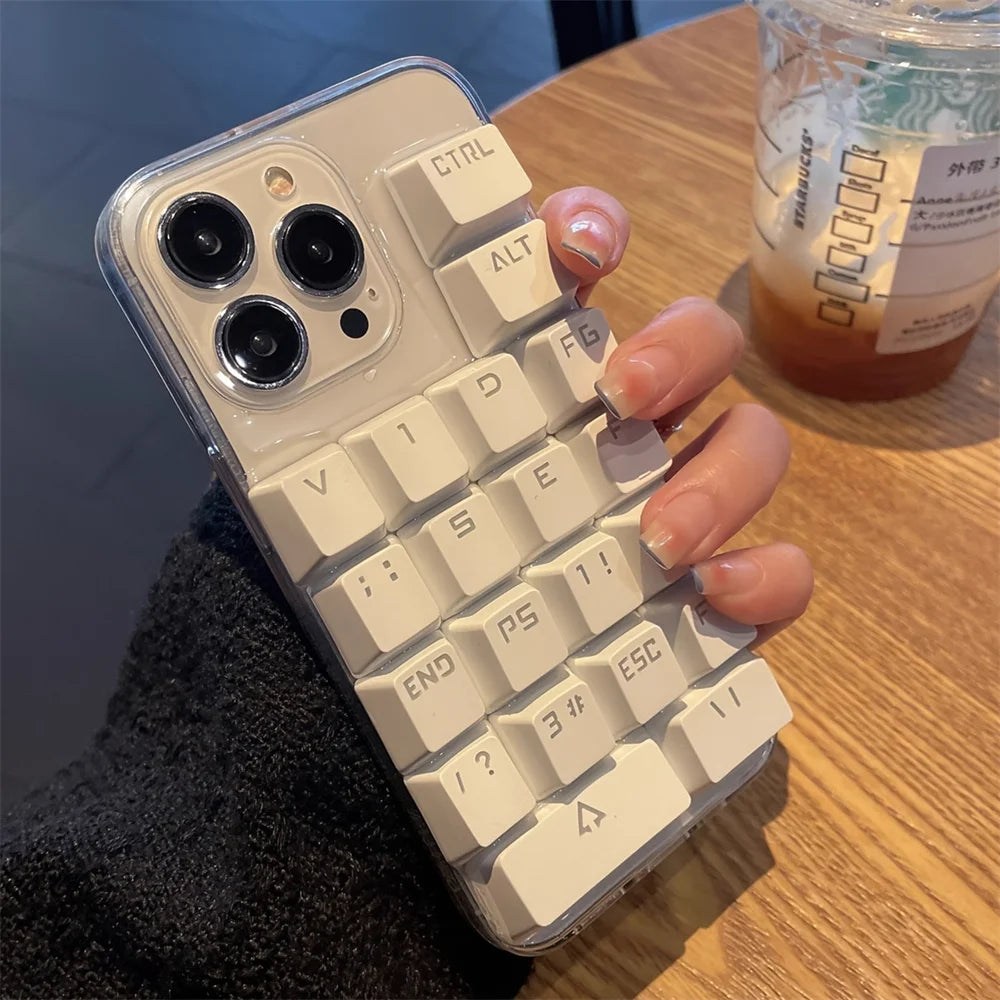 Funny Creative 3D Keyboard Clear Phone Case For iPhone 16 15 13 14 Pro Max Plus INS Cute Boy Girl Gift Soft Silicone Cover