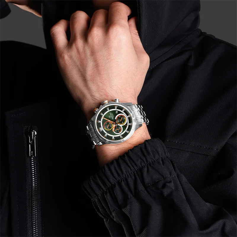 Watch for Men Stainless Steel Strap Chronograph Clock Male Sport Casual Waterproof Quartz Wristwatch