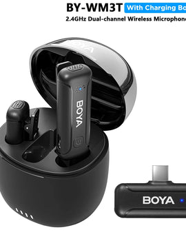 BY-WM3T Wireless Lavalier Lapel Microphone for iPhone Andriod Smartphone DSLR Cameras Live Streaming Youtube Recording Vlog