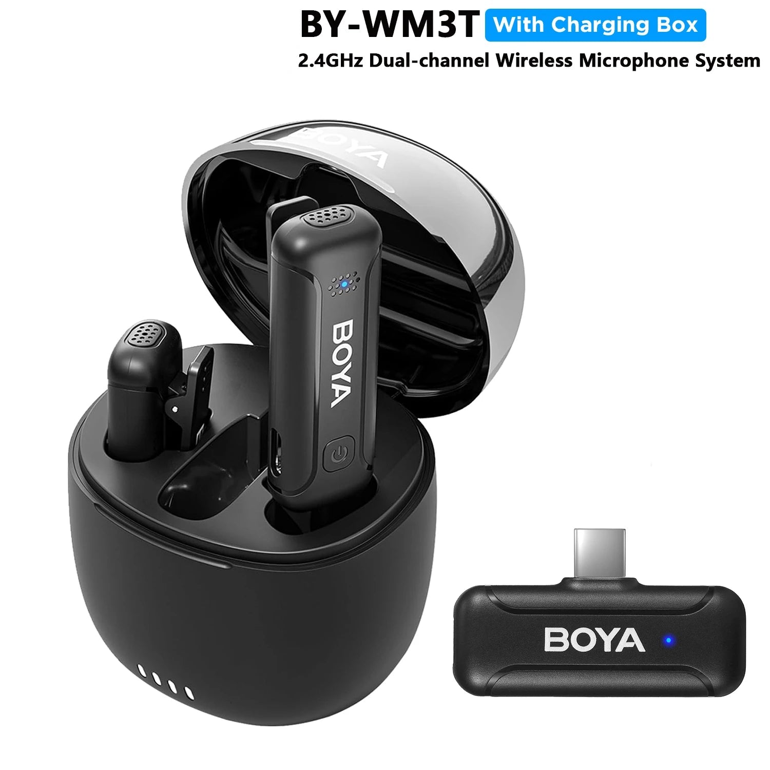 BY-WM3T Wireless Lavalier Lapel Microphone for iPhone Andriod Smartphone DSLR Cameras Live Streaming Youtube Recording Vlog