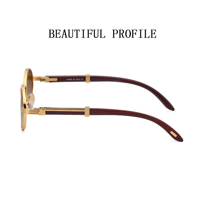 Oval Wooden Frame Sunglasses With UV400 Protection