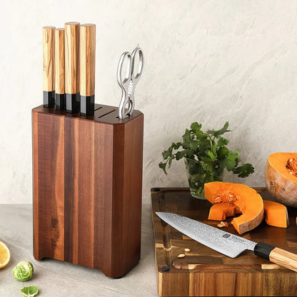 Solid Wood Knife Holder For 5 PCS Knives & 1 PCS Kitchen Scissors Storage Rack Floor To Ceiling Knife Storage