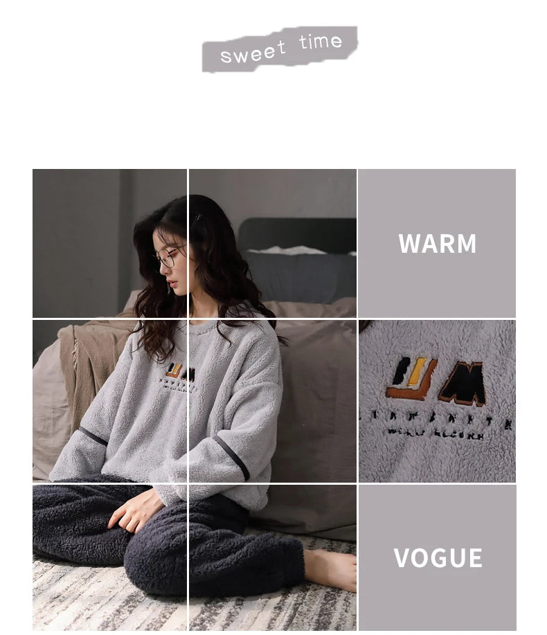 Women’s Winter Flannel Pajama Set – Warm, Thick Coral Fleece 2-Piece Loungewear