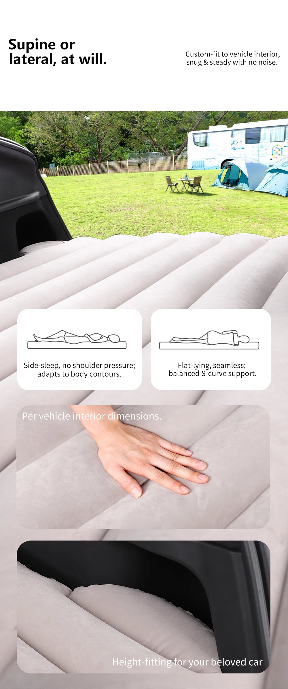 Self Inflating Car Mattress for Tesla Model Y Juniper 2021 2026 Inflatable Travel Camping Bed