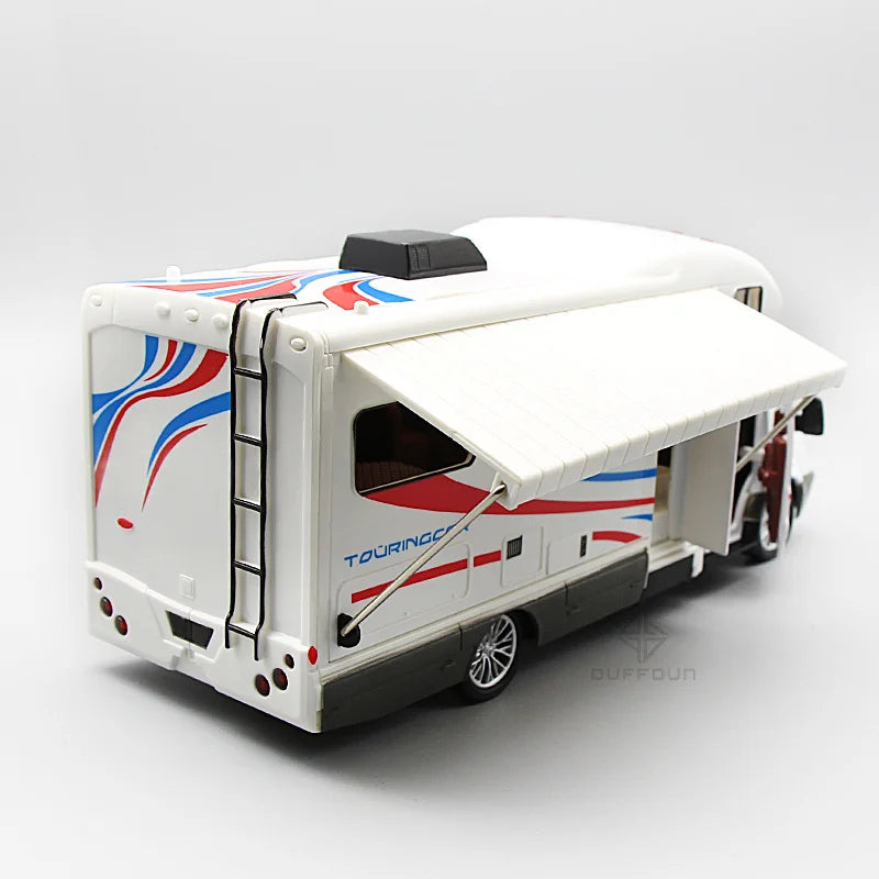 1:32 Alloy Diecast Touring Car Model Toys 3 Doors Opened Sound Light Campervan RV Trailer Vehicles s Toy Gift Collection