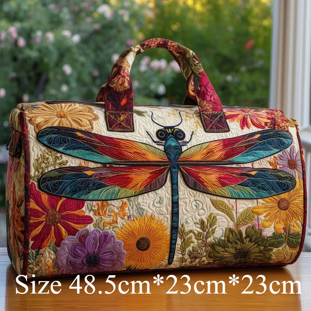 3D Printed Quilted Dragonfly Tote Bag Vibrant Butterfly Travel Bag Artistic Shoulder Bag Women Fashion Gym Yoga Overnight Bags