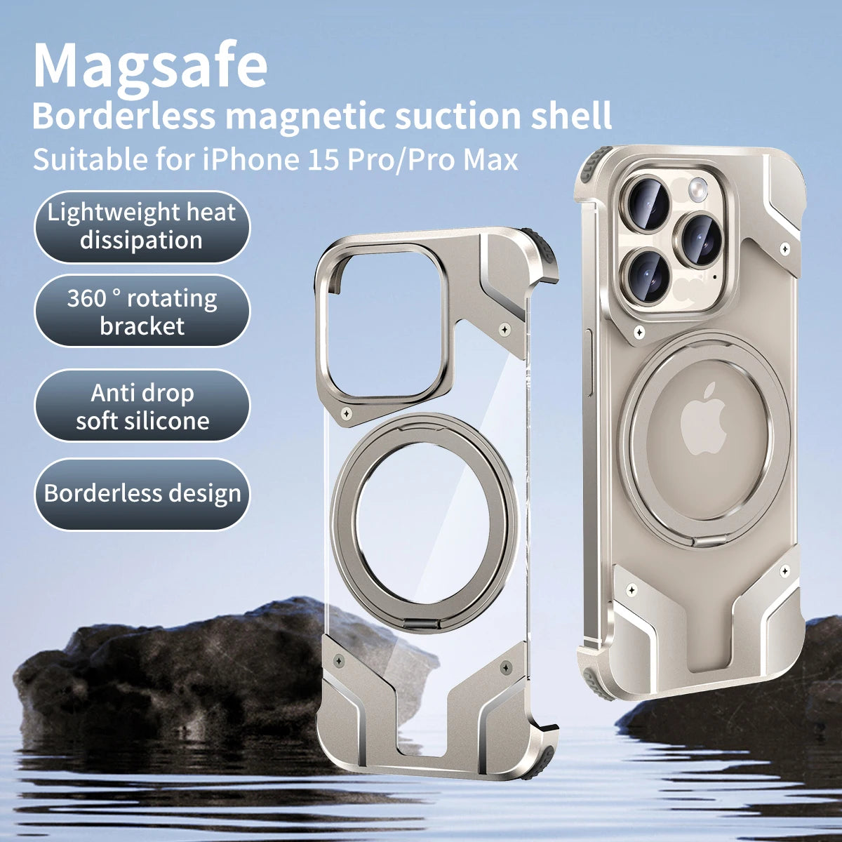 Luxury Metal 360 ° frameless Phone Case For Samsung S 24 23 Ultra Transparent Rotating Bracket Anti Drop Airbag Phone Case
