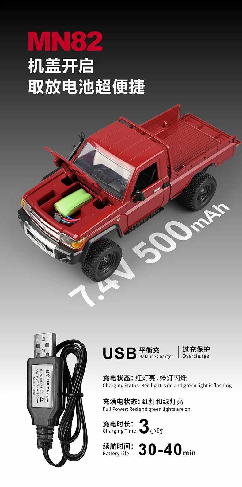 1:12 Rc Auto Mn Model Mn82 Retro Full-Scale Simulatie Lc79 Rtr 2.4G 4wd 280 Motor Afstandsbediening Pick-Up Rc Truck Model Auto