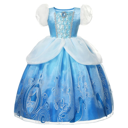 LED Light Up Girls Disney Cinderella Princess Cosplay Dress Kids Ball Gown Sequin Carnival Mesh Clothing for Birthday Christmas