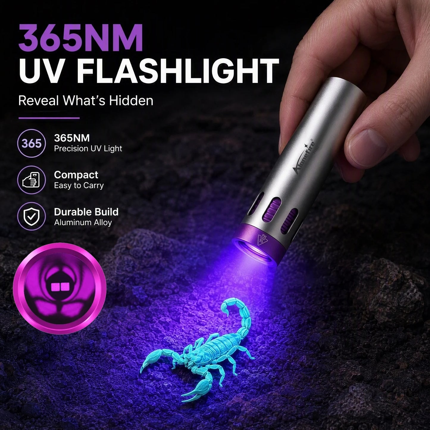 10W 365nm Dual Core UV Rechargeable Blacklight Flashlight
