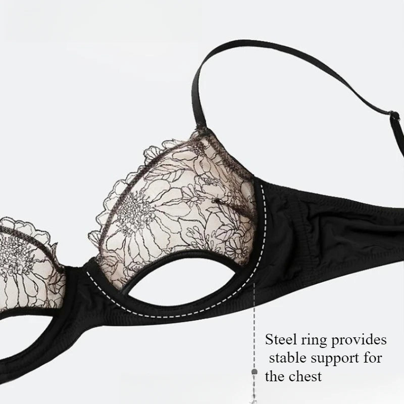 Womens French Lace Underwire Push Up Bra and Brief Set