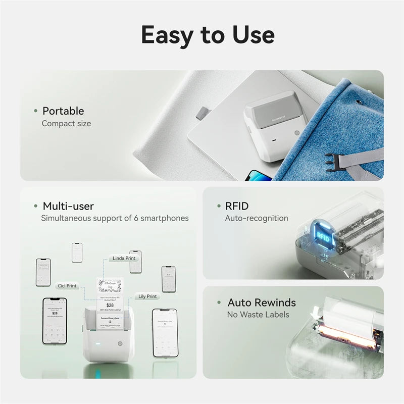 B31 Thermal Label Printer, Bluetooth Wireless Barcode Sticker Maker 20–77mm, Portable Inkless Label Printer for Business