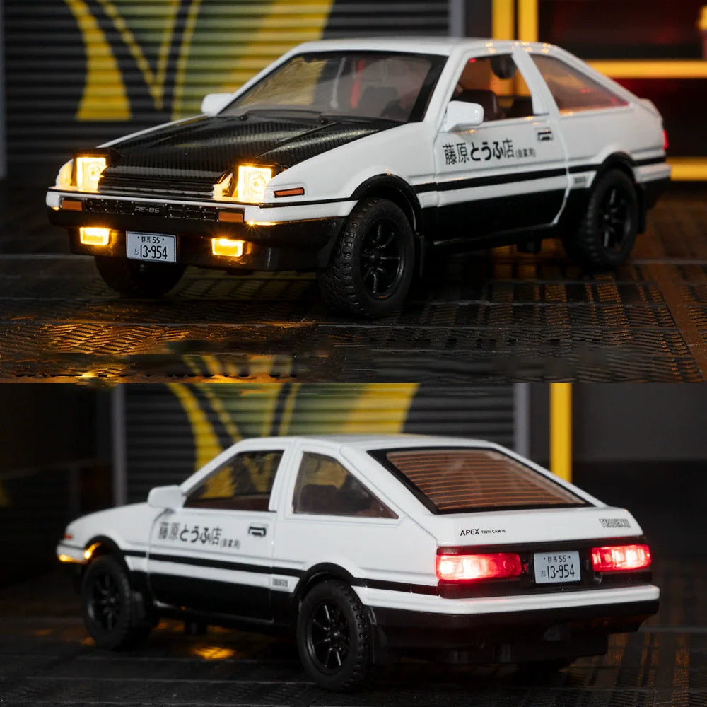 1:30 Scale Initial D AE86 Toy Car Model Alloy Body Rubber Tire Shock Absorption Pull Back Simulation Vehicles Boys Birthday Gift