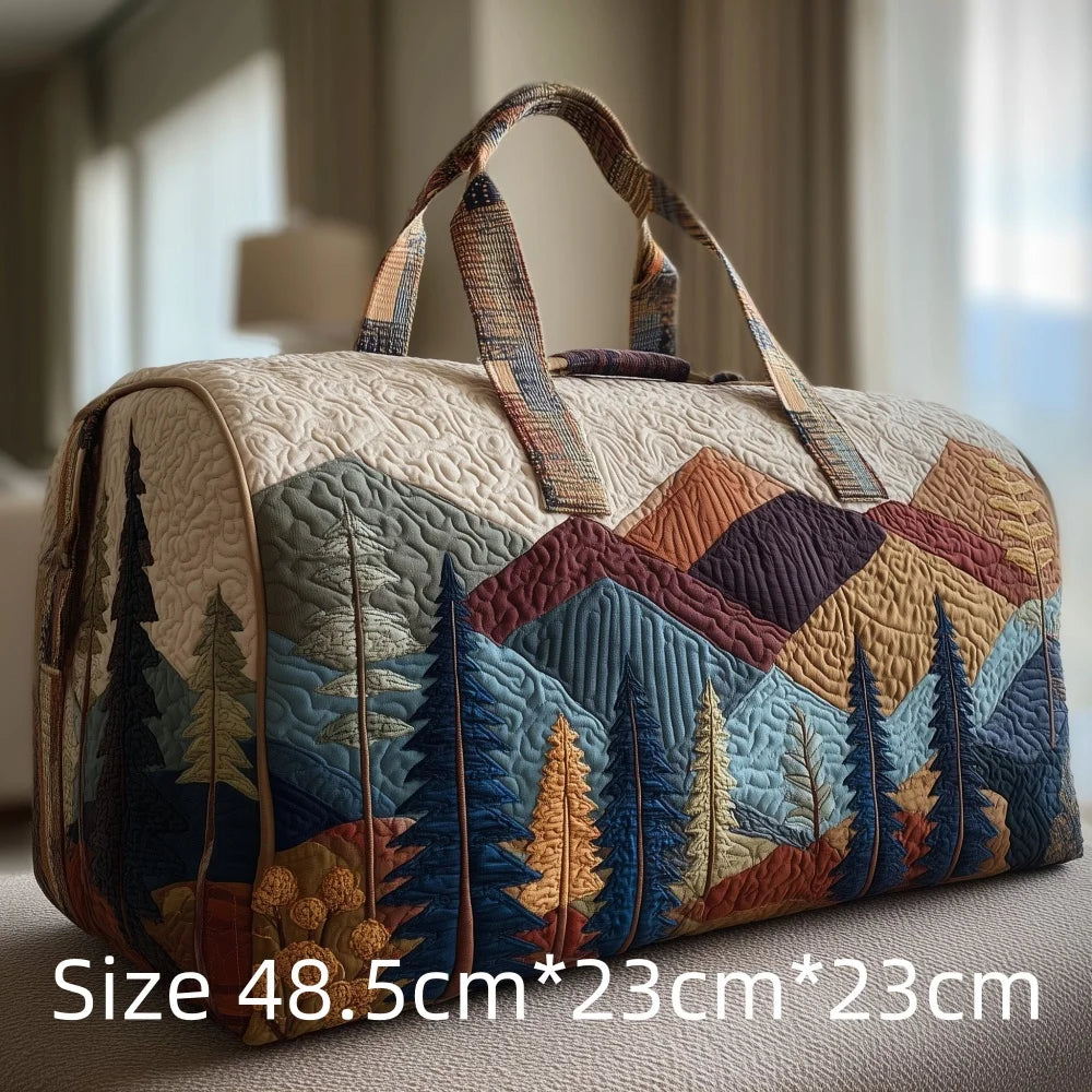 3D Print Quilted Travel Bag Autumn Mountain Forest Cabin Tote Weekender Duffle for Women Men Vintage Nature Landscape Hangbag