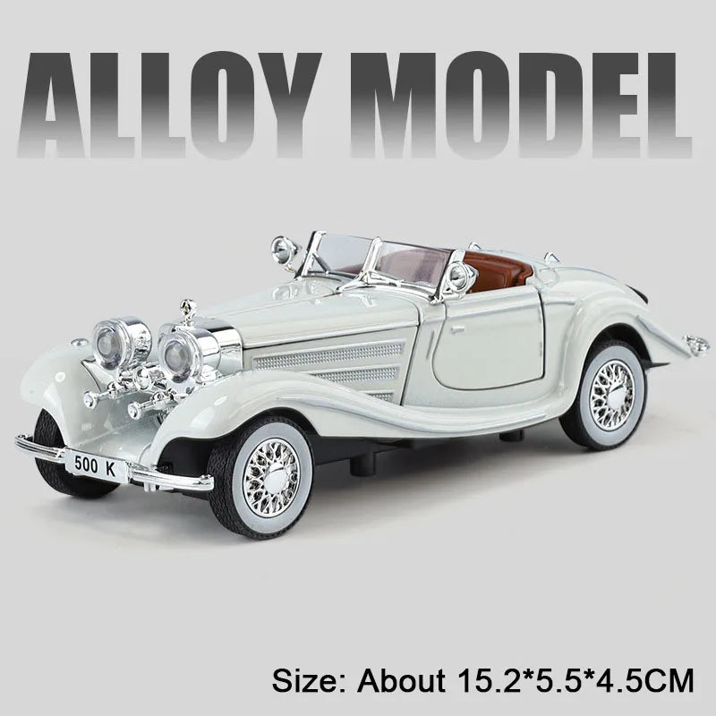 1:32 500K 300SL Vintage Car Model Toy Shock Absorption Alloy Diecast Vehicle Models Sound Light Pull Back Collection Gifts