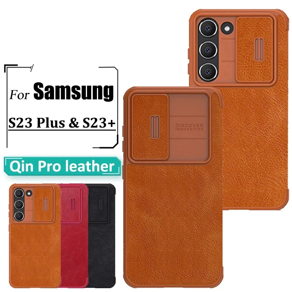 Luxury Flip QIN Pro Leather Case For Samsung Galaxy S23 Plus / S23+ Shockproof Protection Cover With Card Holder