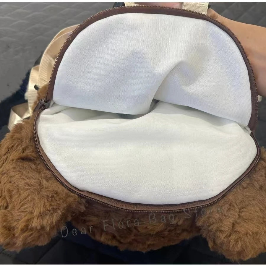Y2K Cute Brown Bear Plush Backpack Soft Shoulder Bag