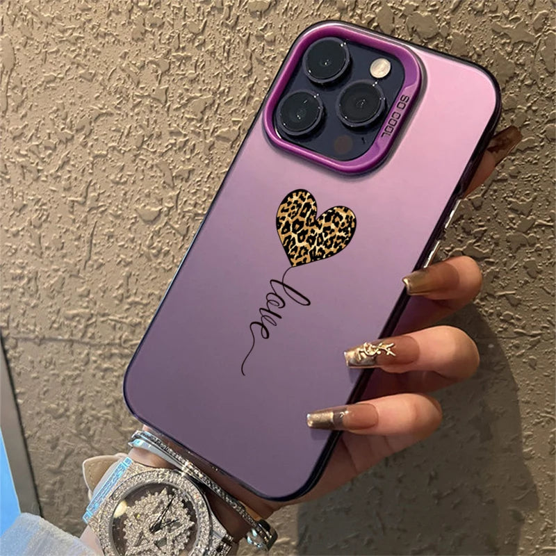Leopard Love Balloon Pattern Silver Phone Case for iPhone 17 16 Case iPhone 14 15 Pro Max 16E Air Cover