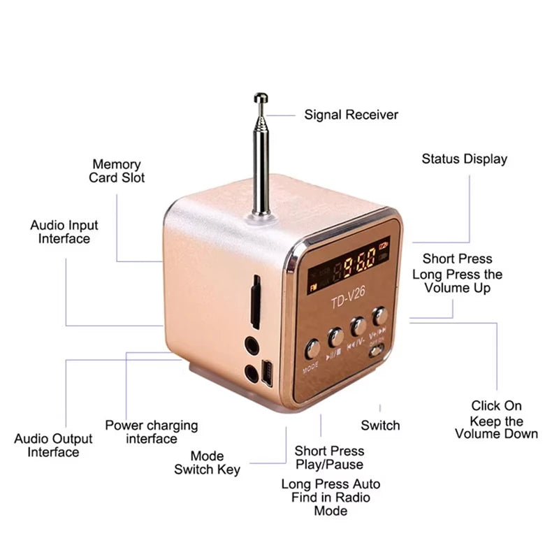Rechargeable Portable radio FM portable mini radio Mini High Bluetooth Portable Voice Suitable for computer cell phone MP3 music