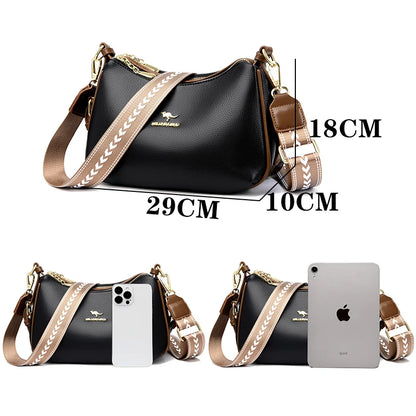 Cowhide Crossbody Bag  Straps Tote Lady Shoulder Bags Leather Messenger Bag